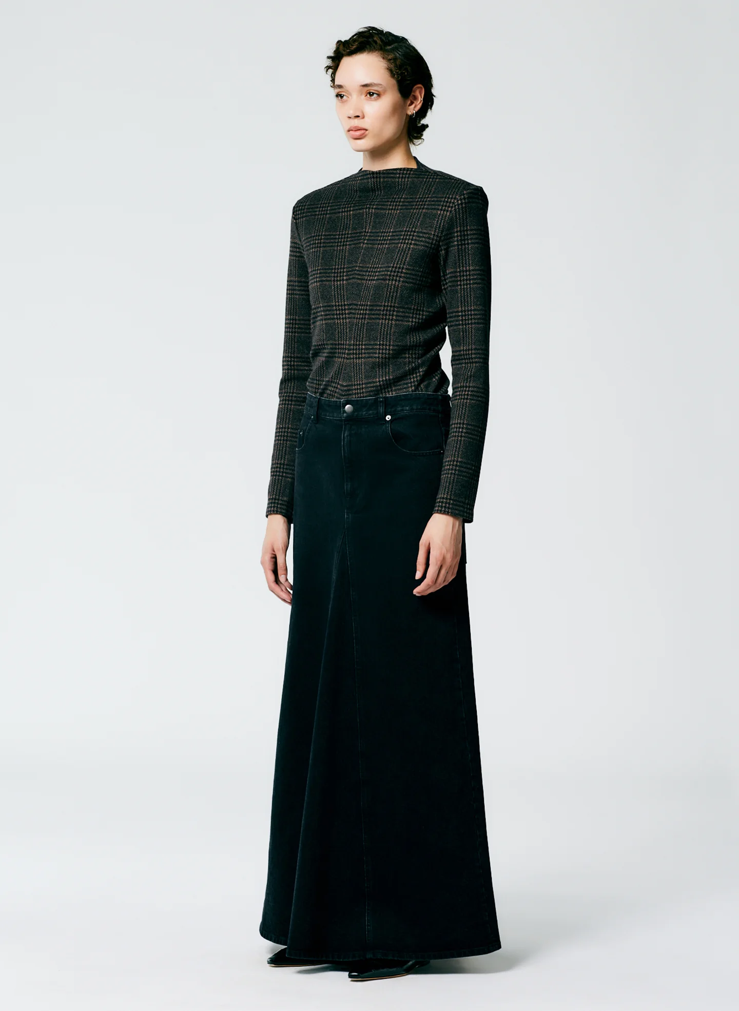 Black Denim Godet Maxi Skirt - Image 2