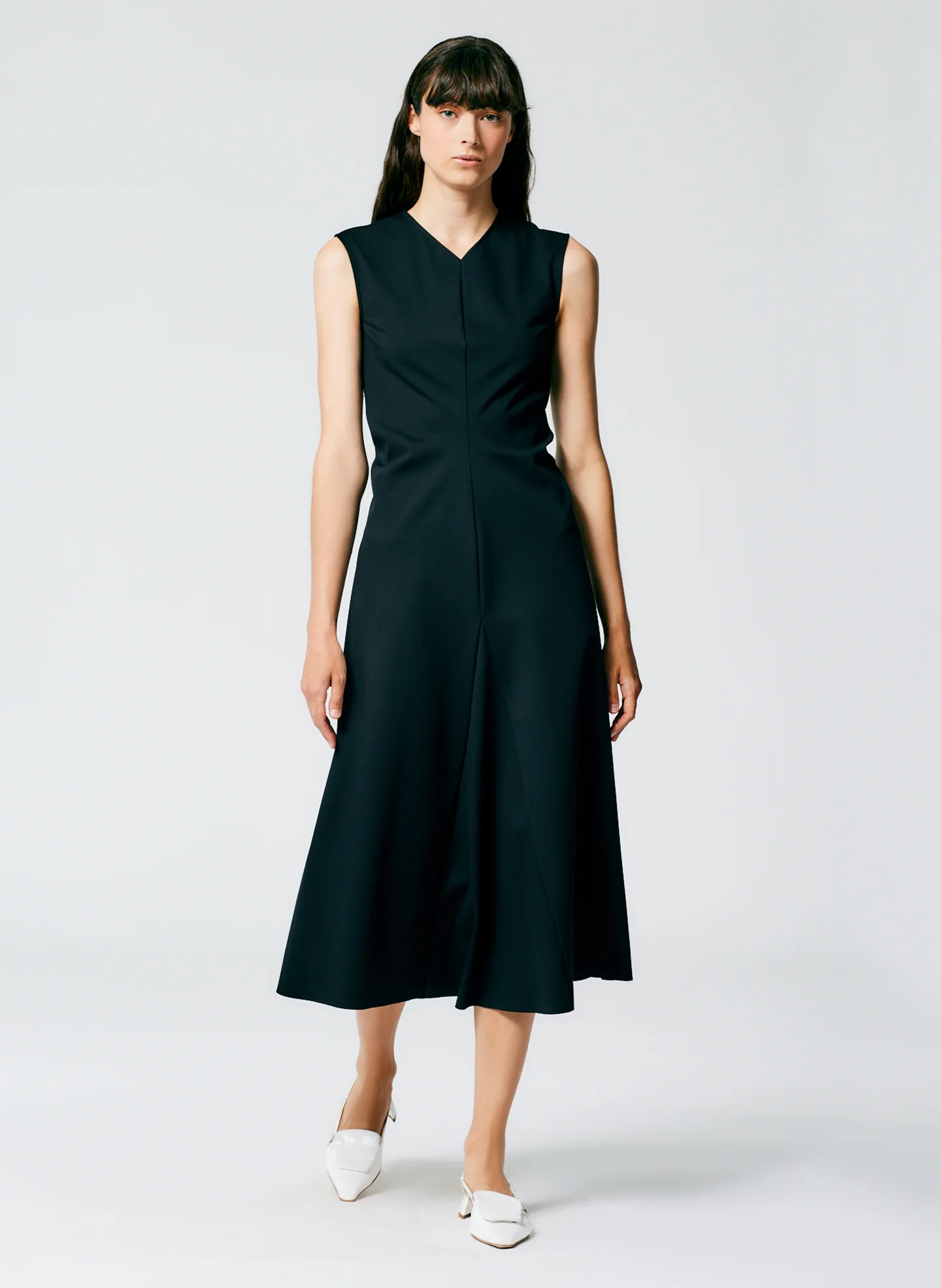 Compact Ultra Stretch Knit V-Neck Godet Dress - Image 5