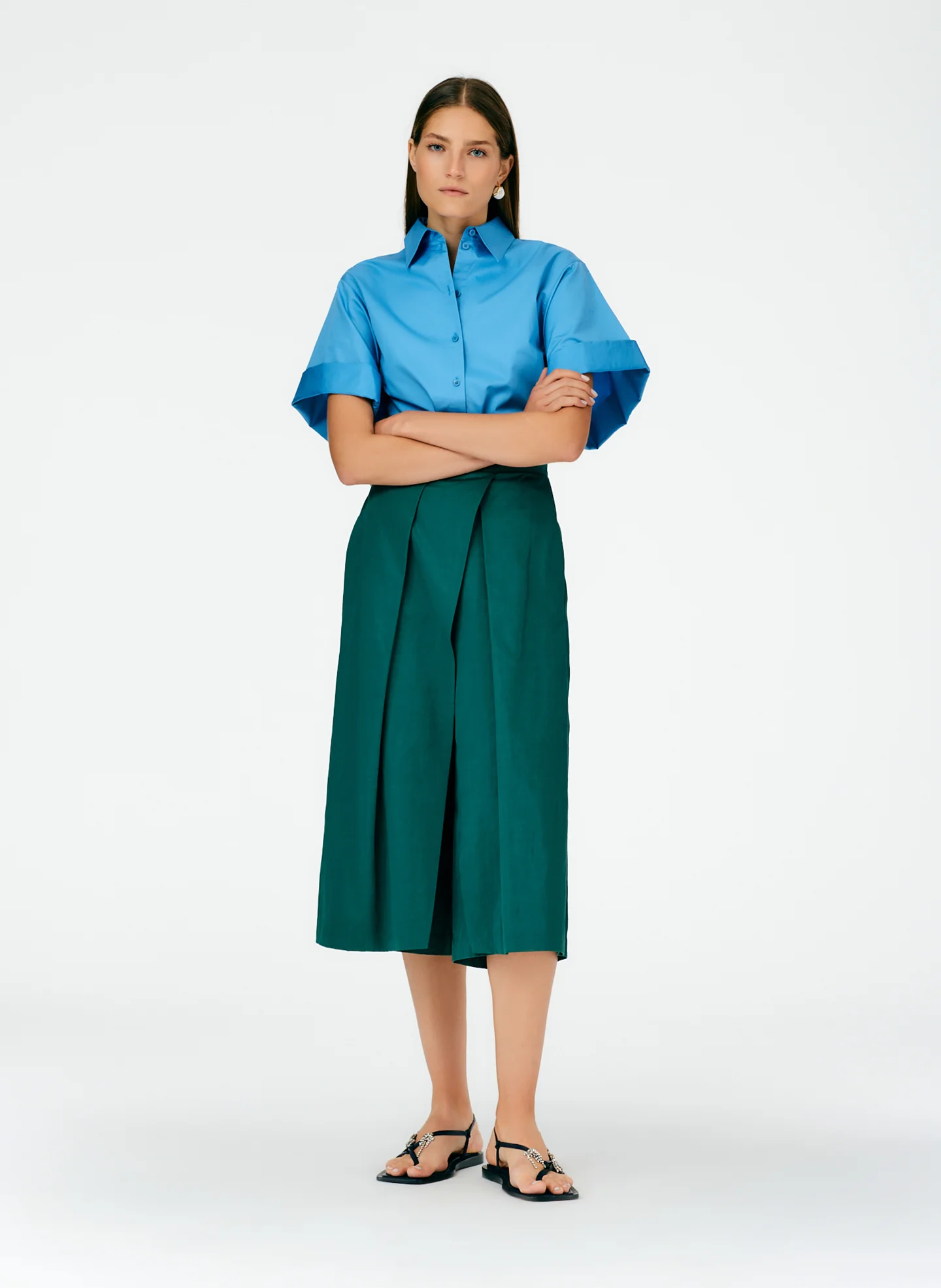 Cotton Linen Sateen Pleat Culotte - Image 15