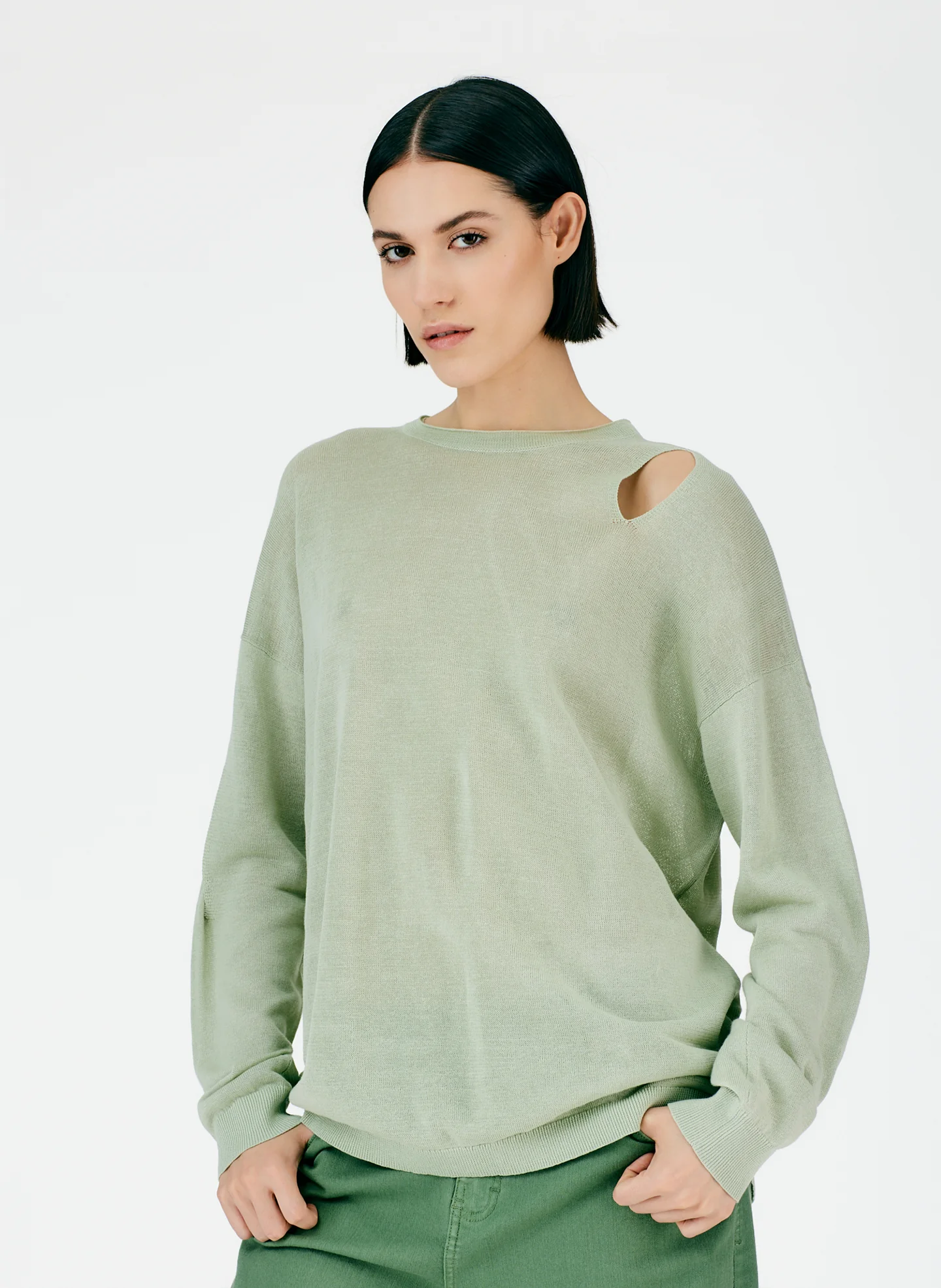 Crispy Cotton Slit Detail Oversized Pullover - Image 7