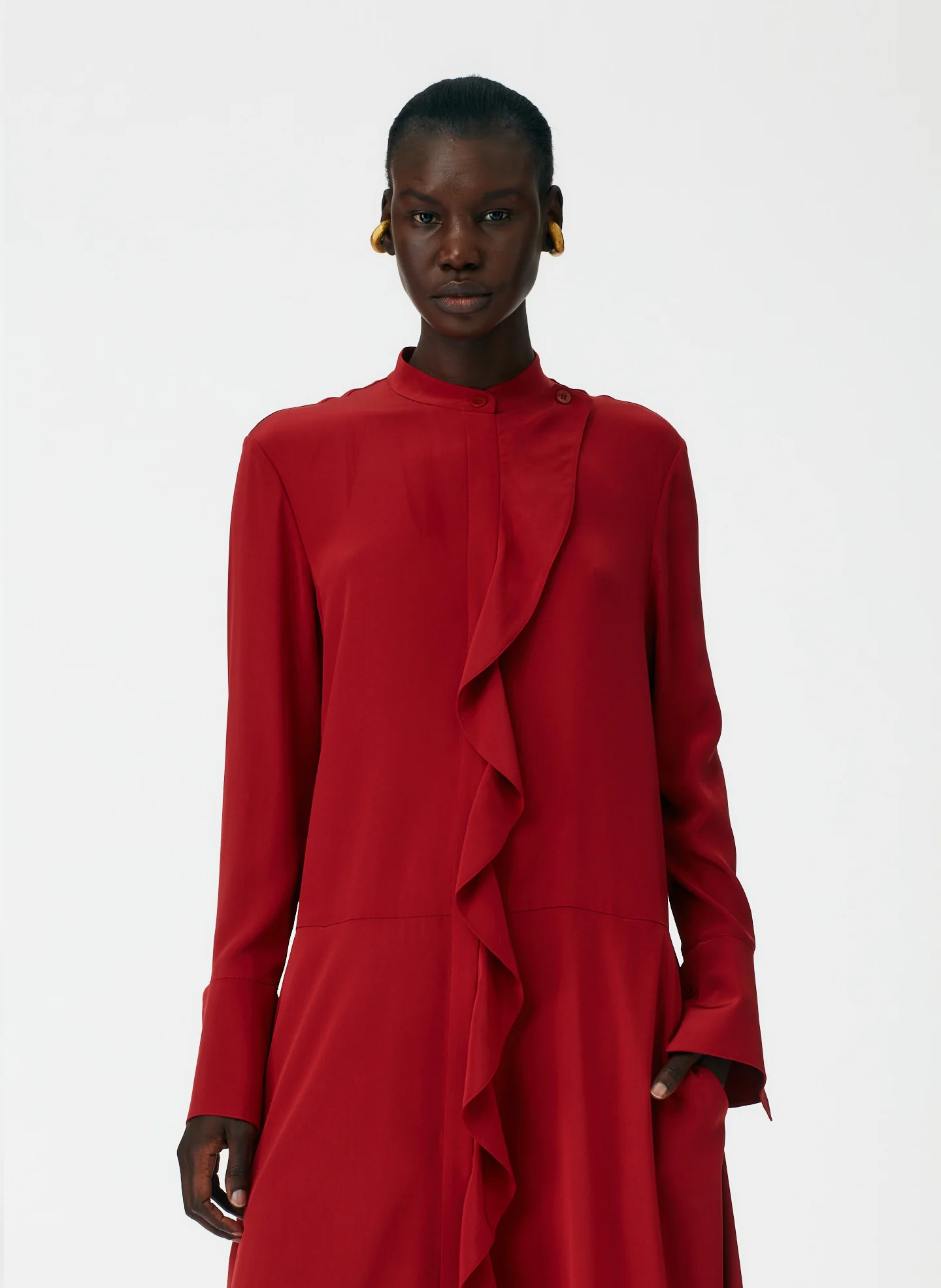 Eco Silk Detached Ruffle Shirtdress - Image 11