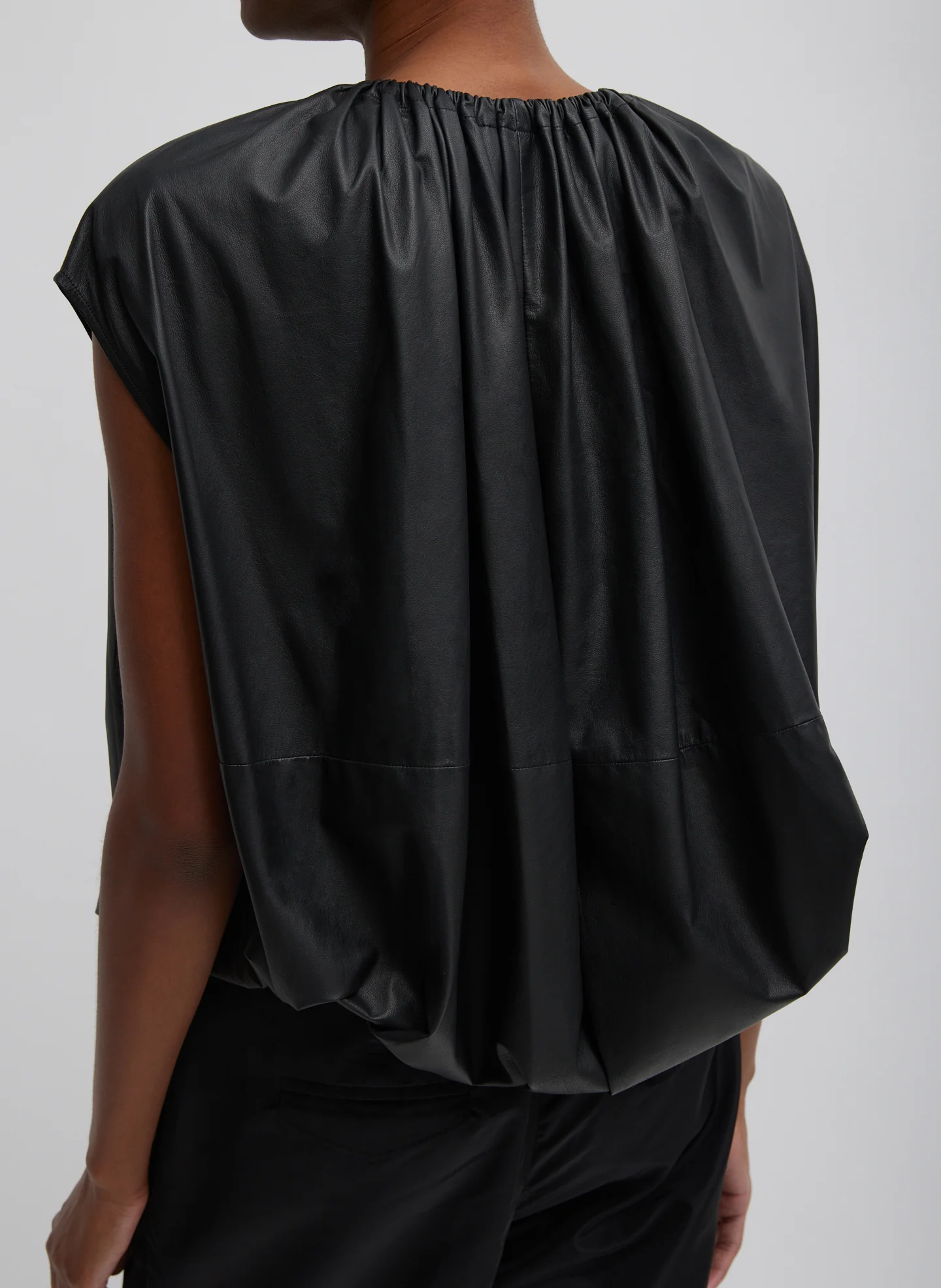 Feather Weight Leather Shirred Neck Circular Top - Image 6