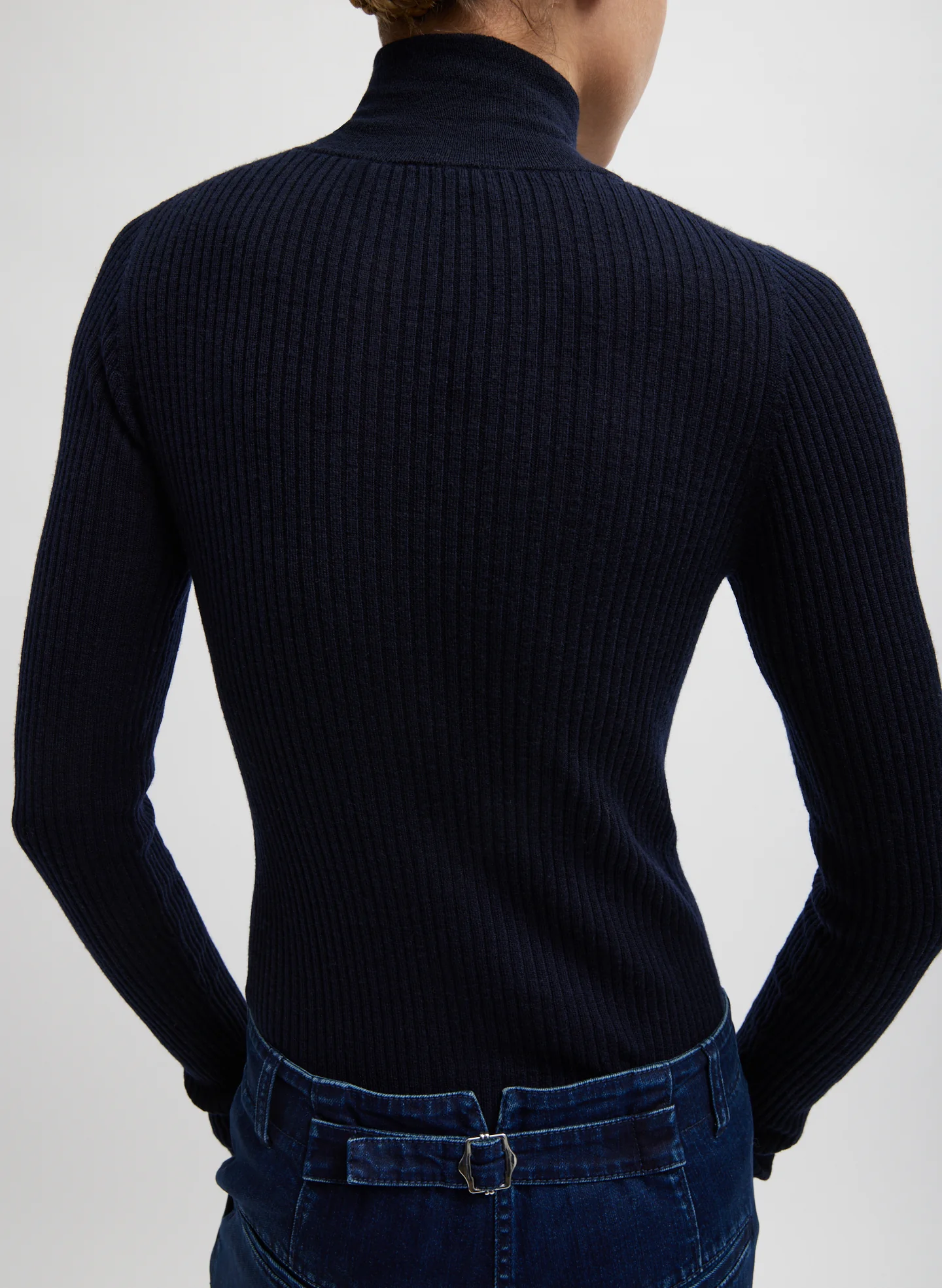 Feather Weight Ribbed Turtleneck Zip Up Sweater - Image 2