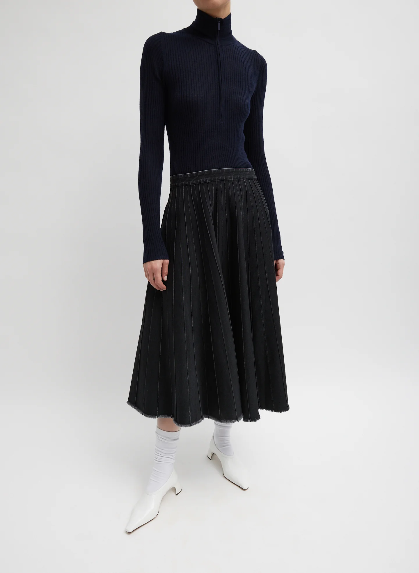 Feather Weight Ribbed Turtleneck Zip Up Sweater - Image 4