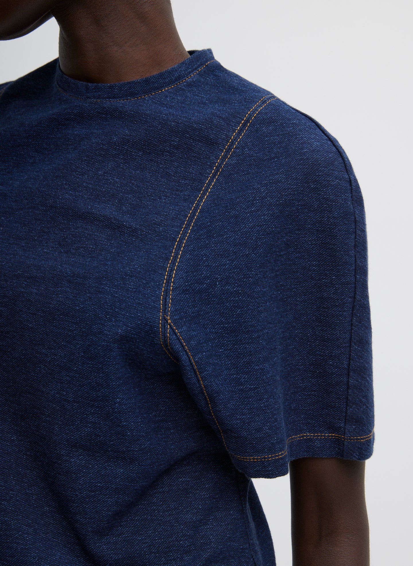 Indigo Barre Denim Knit Sculpted Shrunken T-Shirt - Image 2
