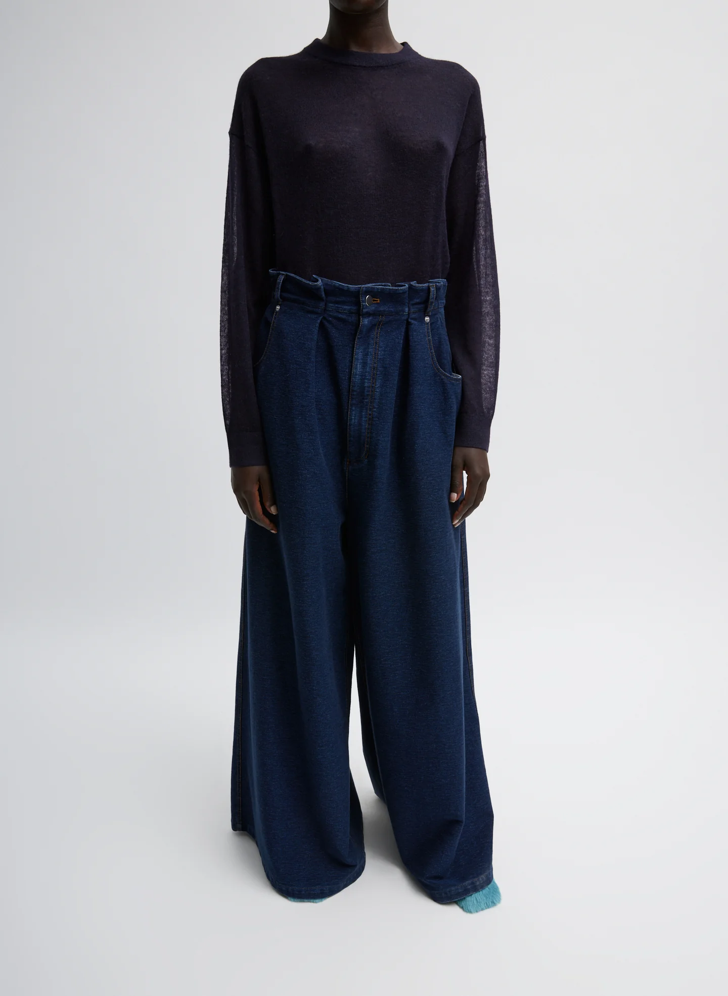 Indigo Barre Denim Knit Walker Wide Leg Jean - Image 6
