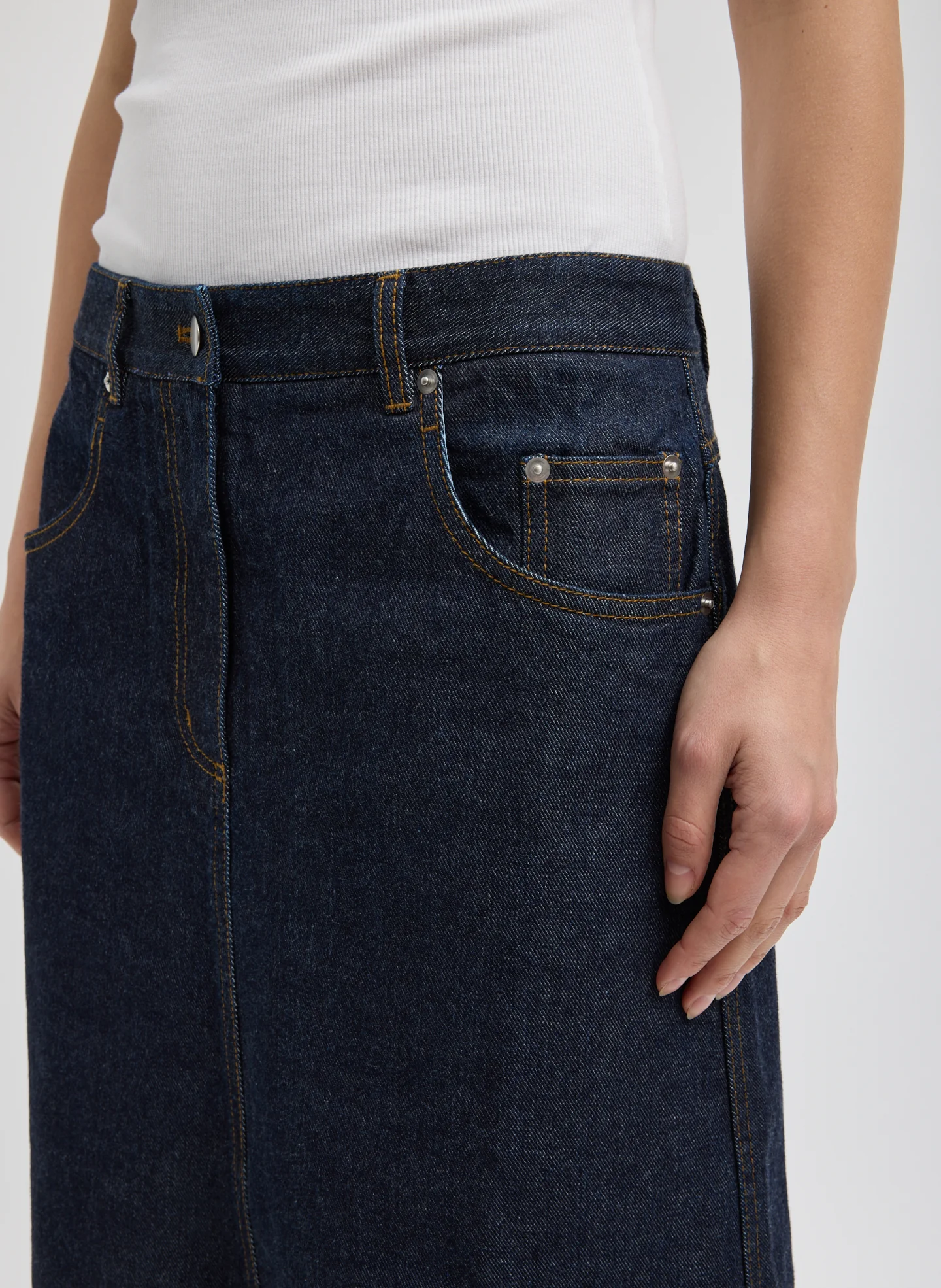 Indigo Denim Midi A-Line Skirt - Image 4