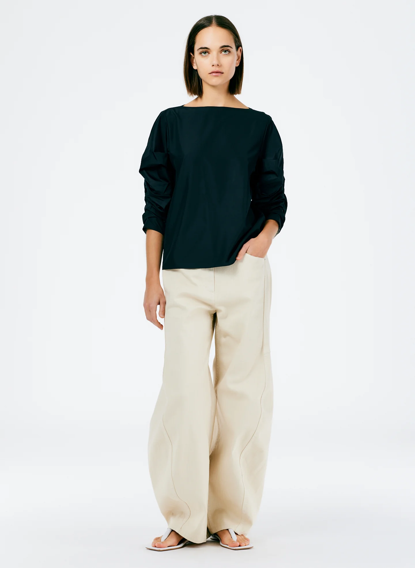 Italian Sporty Nylon Shirred Sleeve Top - Image 4