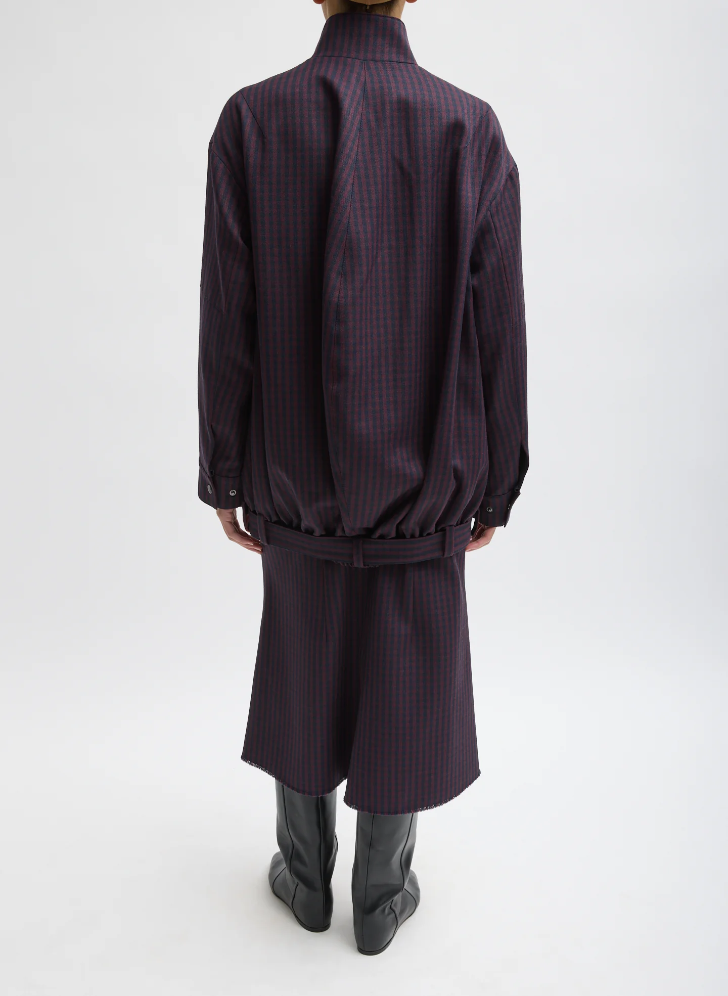 Jules Wool Gingham Long Belted Bomber - Image 5