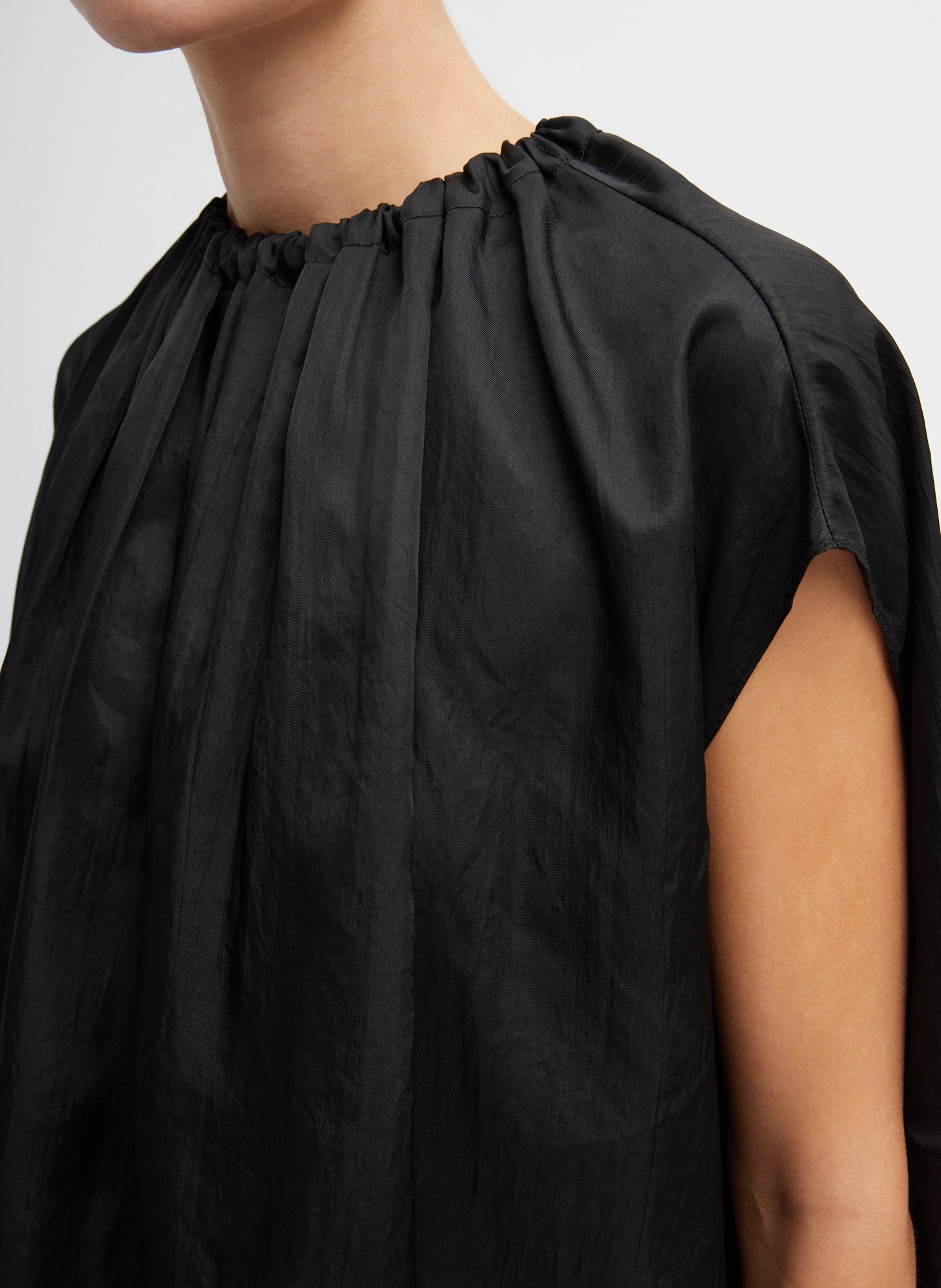 Light Weight Acetate Shirred Neck Circular Top - Image 3