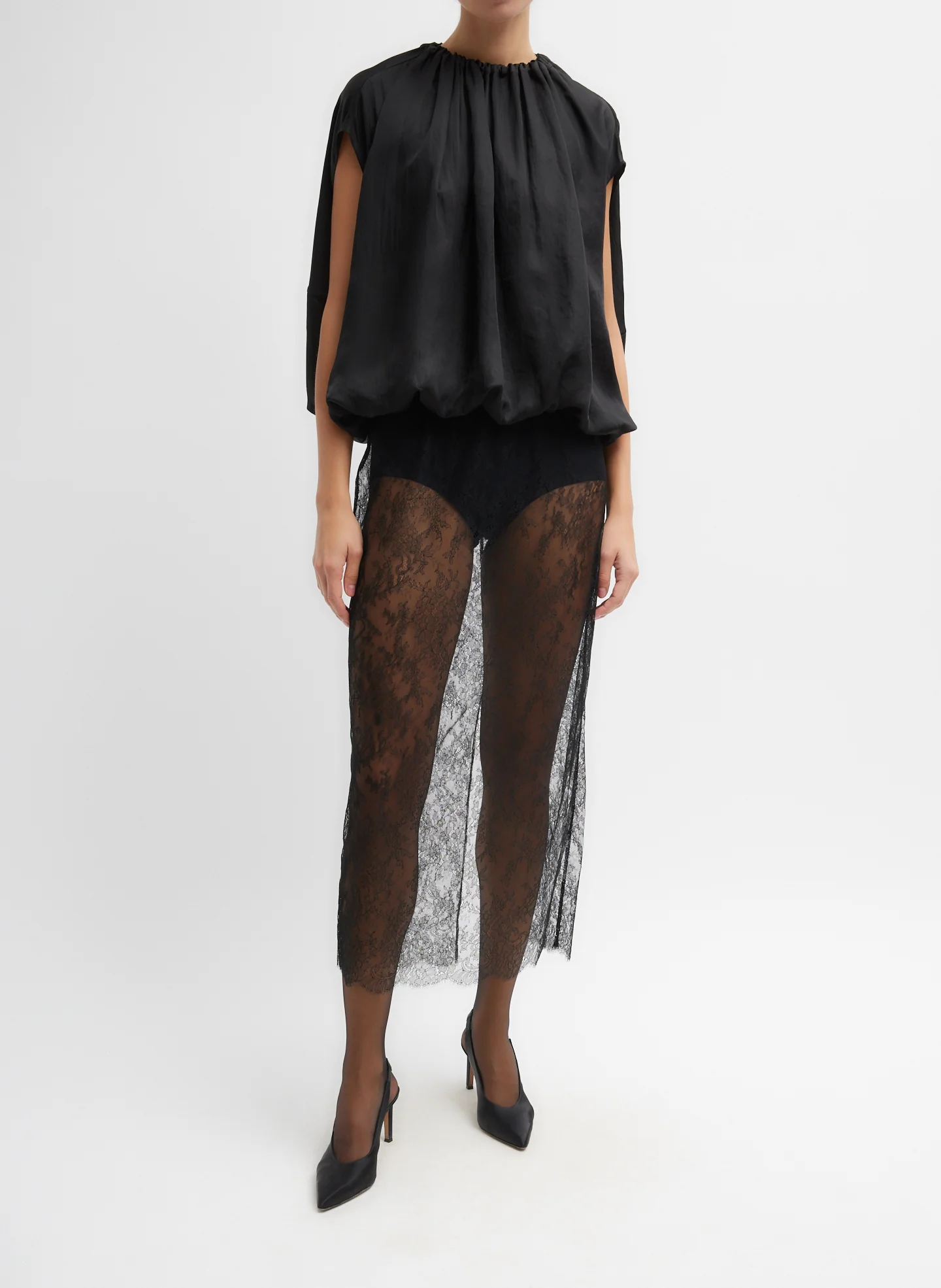 Light Weight Acetate Shirred Neck Circular Top - Image 7