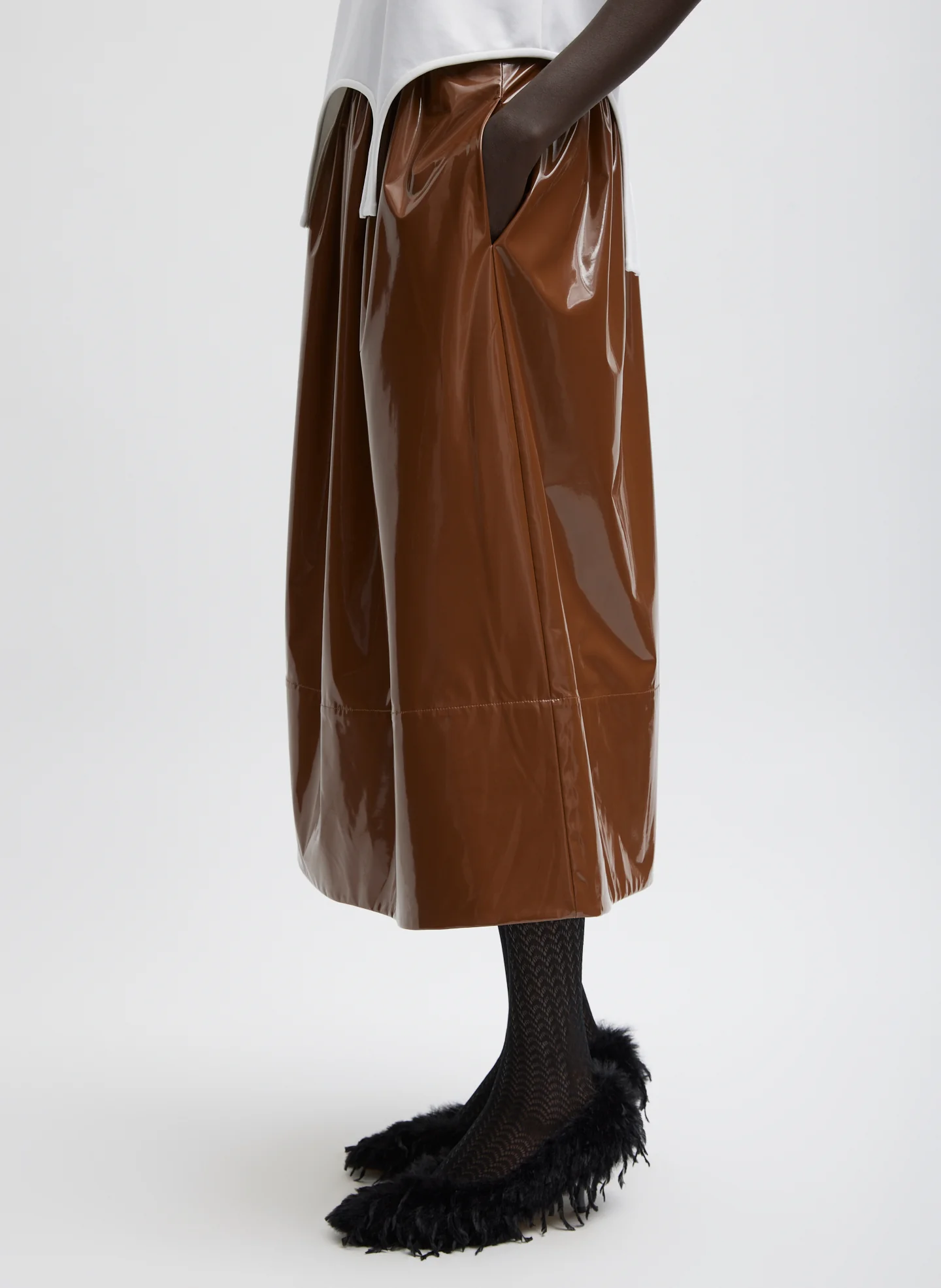 Light Weight Patent Smocking Waistband Full Skirt - Image 3