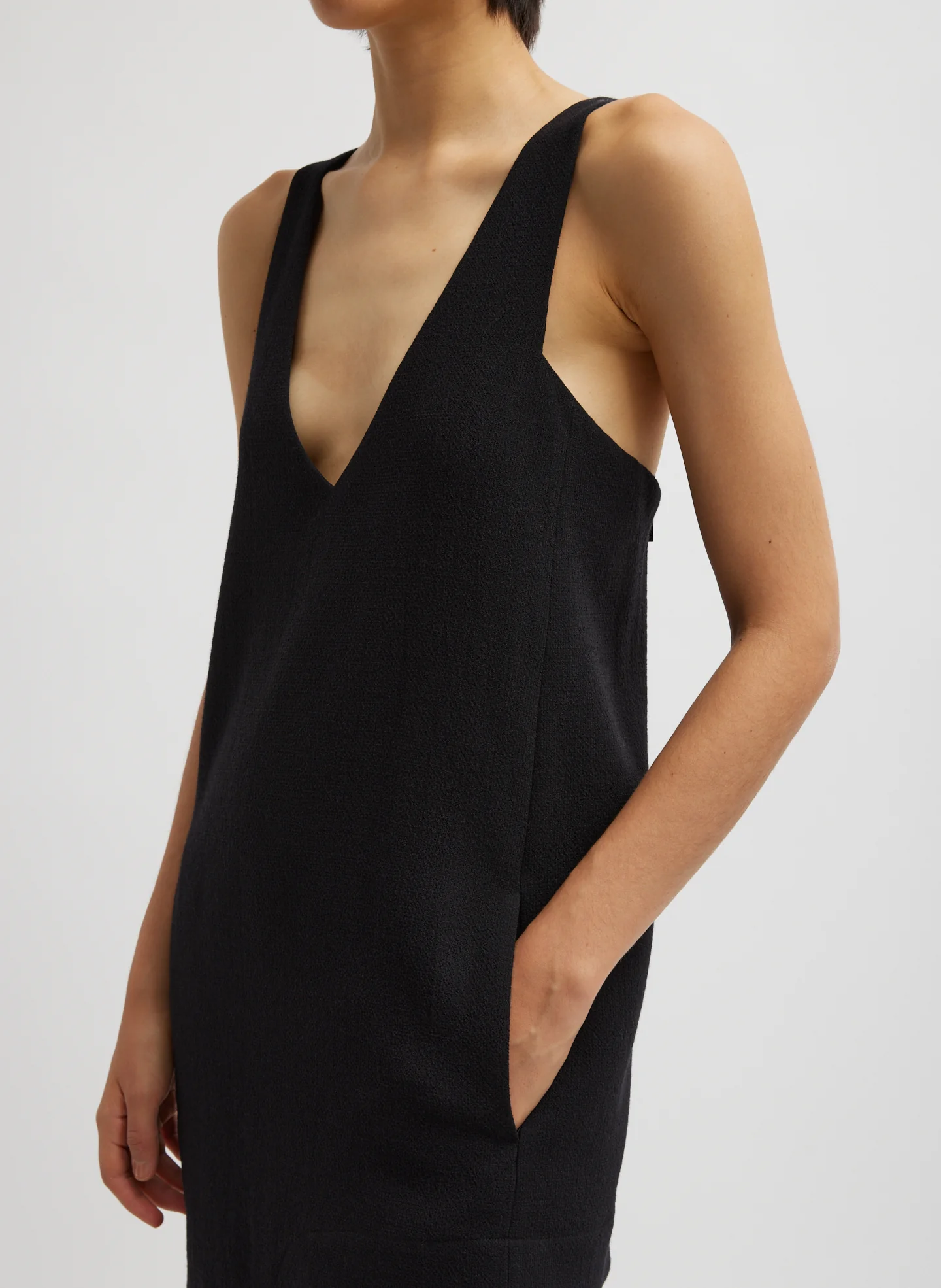 Melee Crepe V-Neck Power Mesh Combo Dress - Image 4