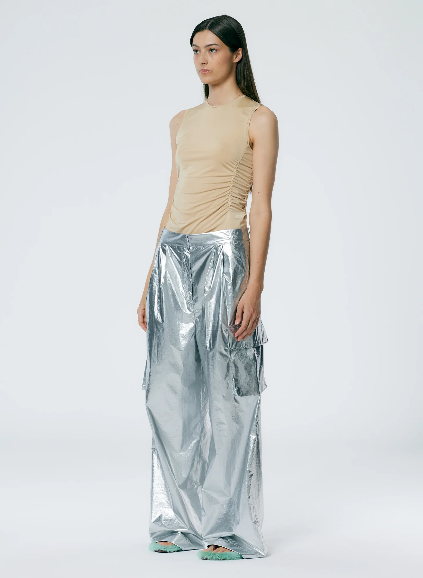 Micro Jersey Shirred Crewneck Top - Image 5