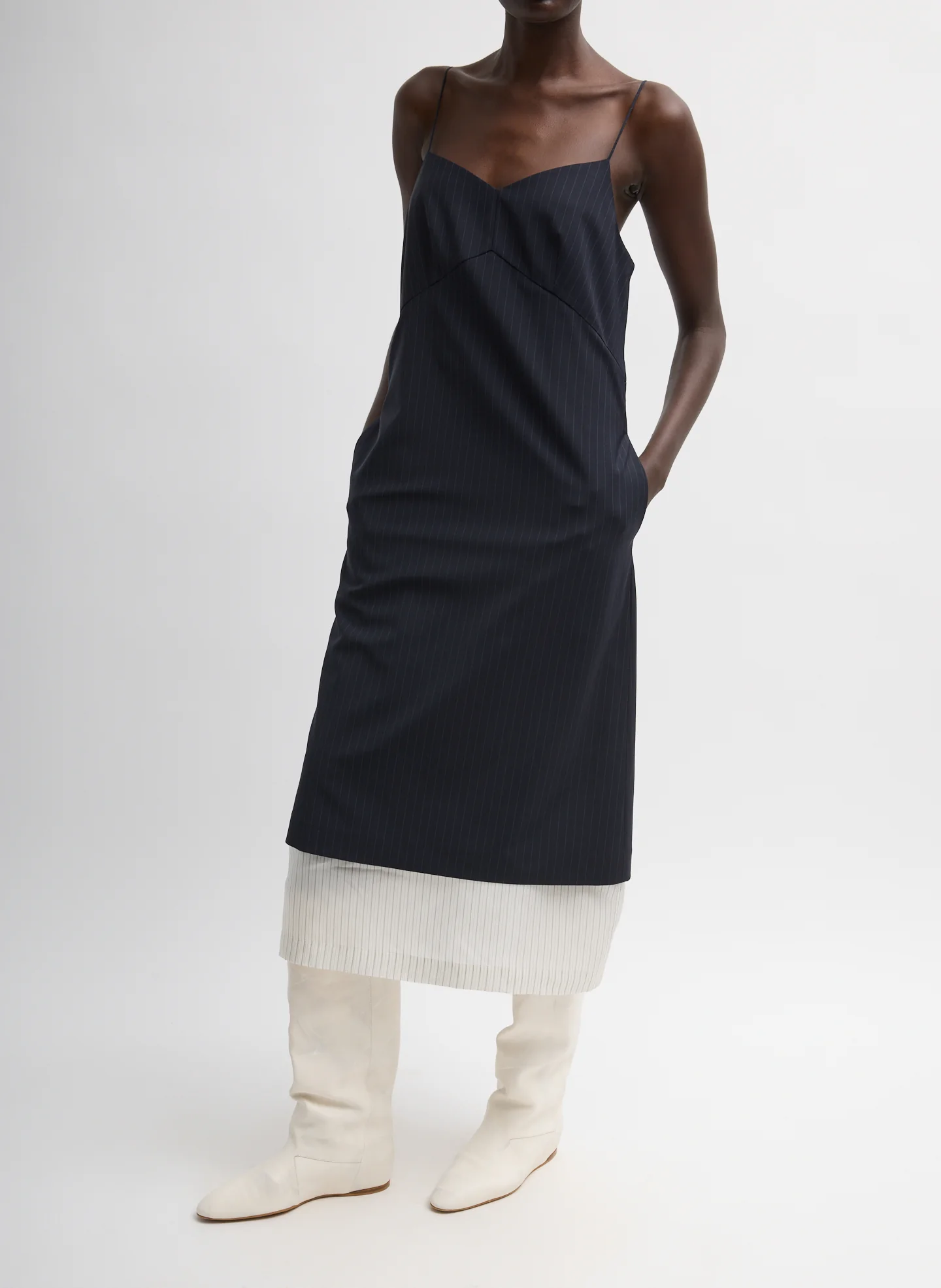 Mier Pinstripe Convertible Slip Dress - Image 5