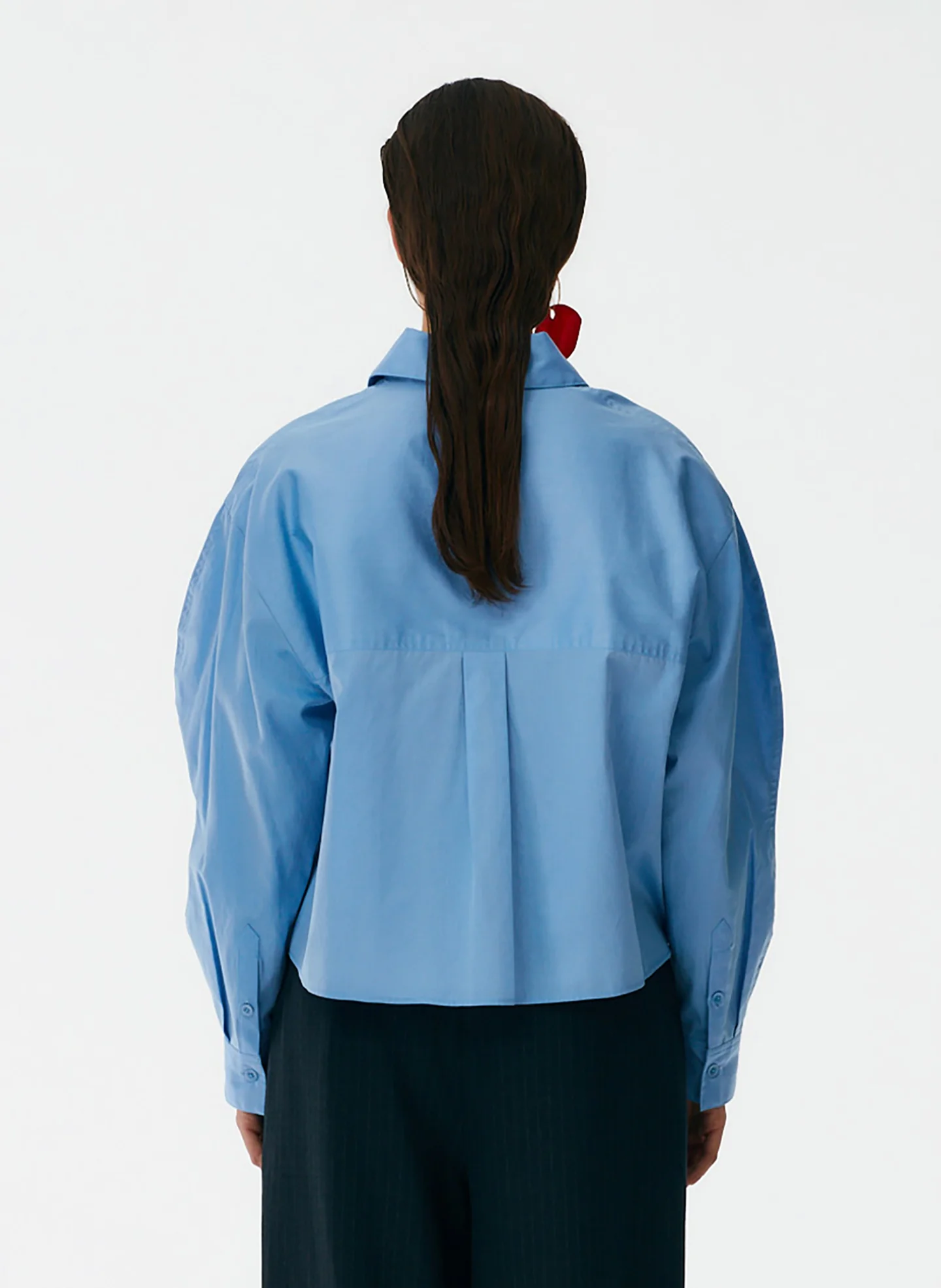 Miles Shirting Scallop Sleeve Cropped Boyfriend Shirt - Image 10