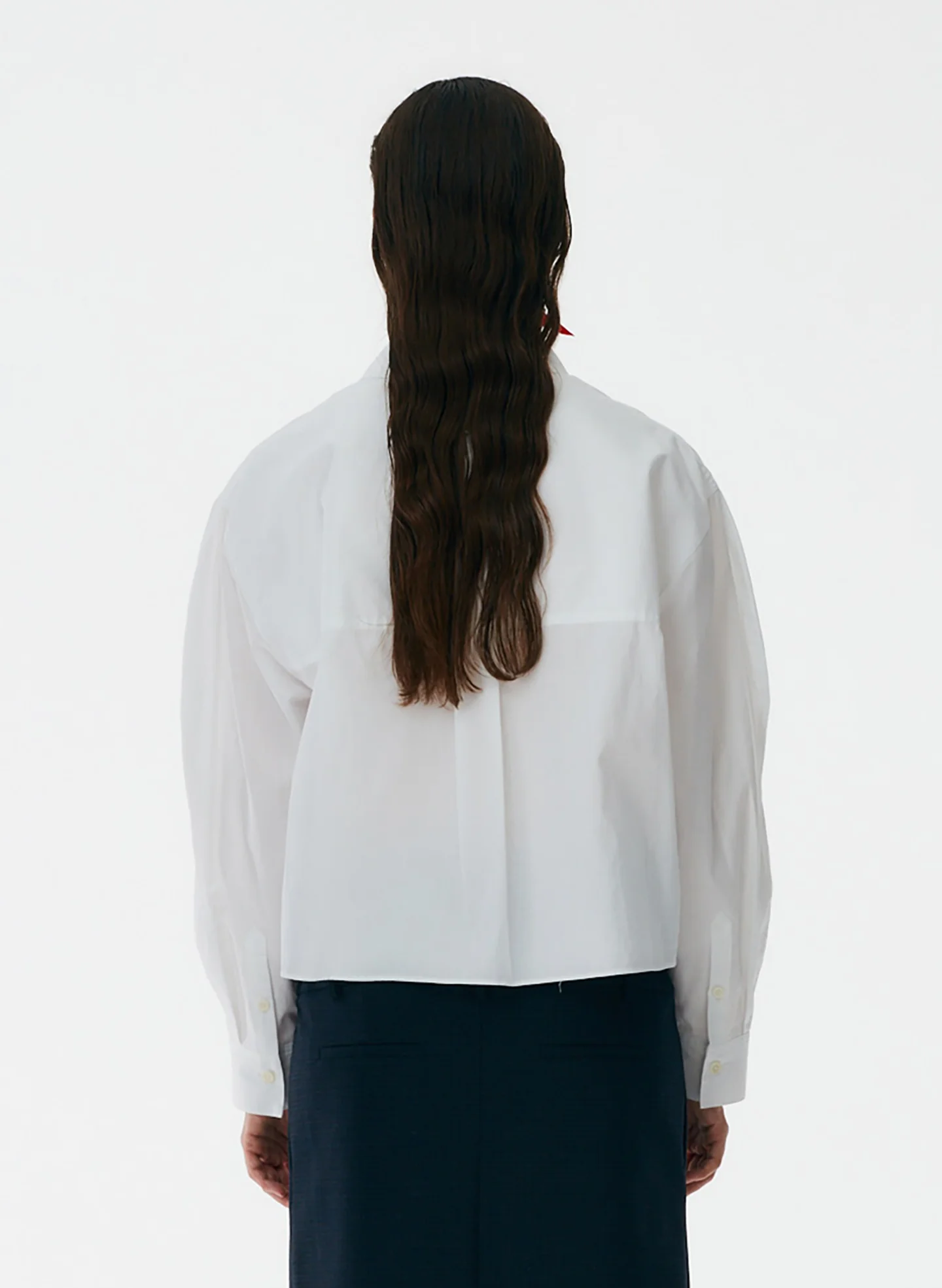Miles Shirting Scallop Sleeve Cropped Boyfriend Shirt - Image 3