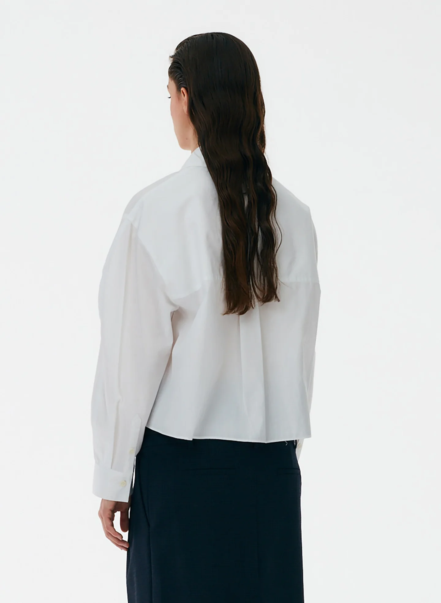 Miles Shirting Scallop Sleeve Cropped Boyfriend Shirt - Image 4
