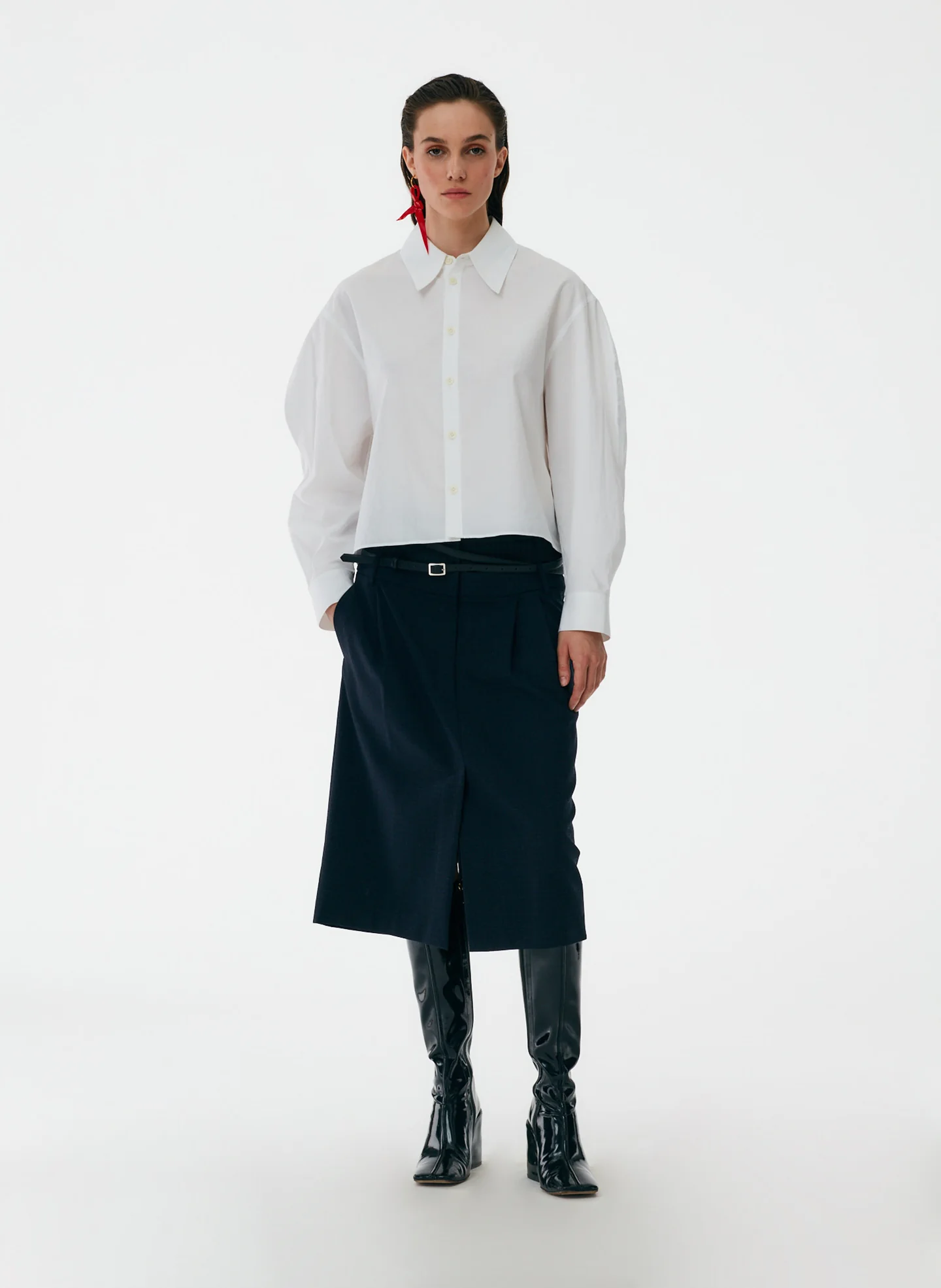 Miles Shirting Scallop Sleeve Cropped Boyfriend Shirt - Image 6