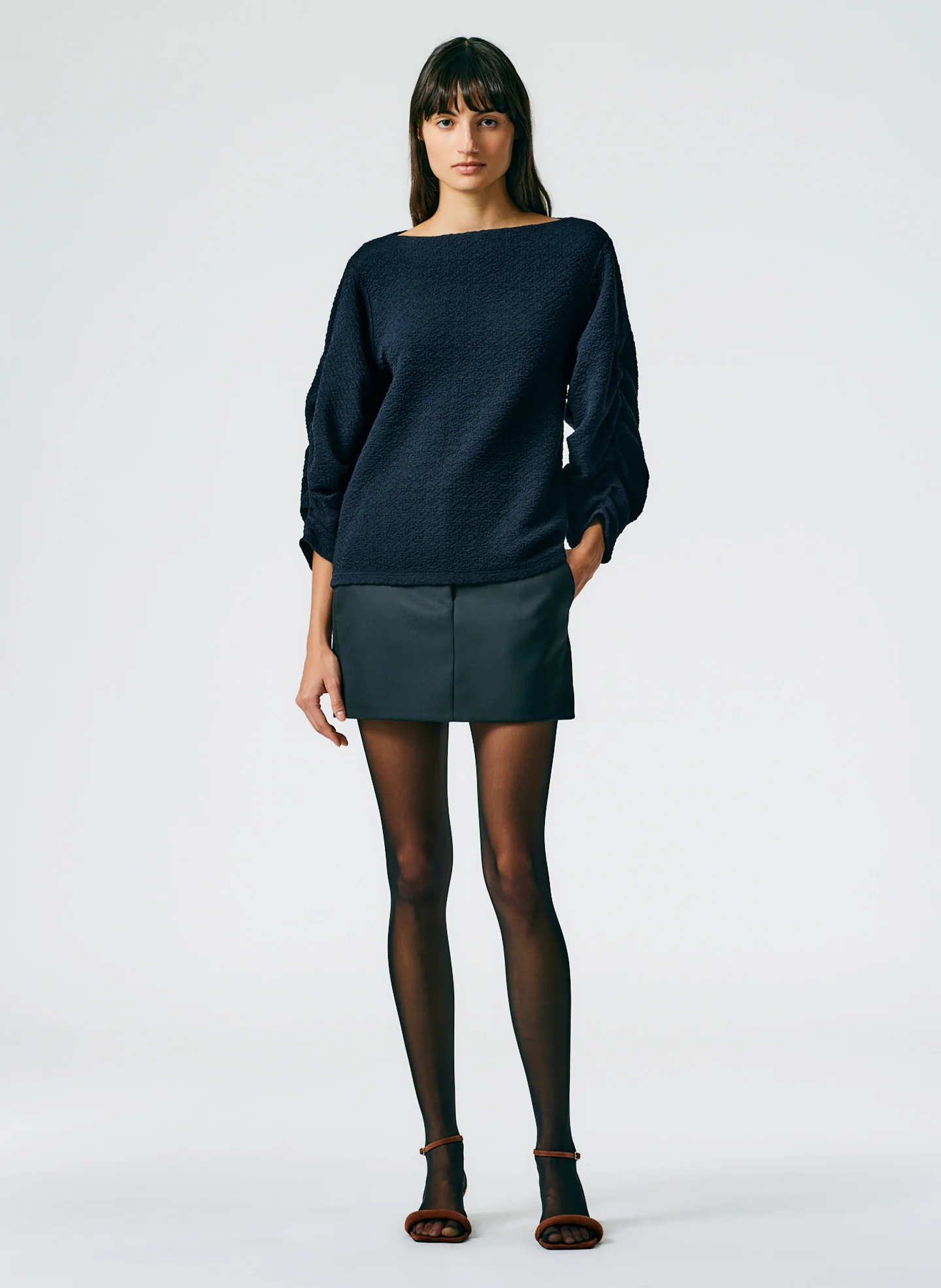 Moue Jersey Boatneck Ruched Pleat Sleeve Top - Image 6
