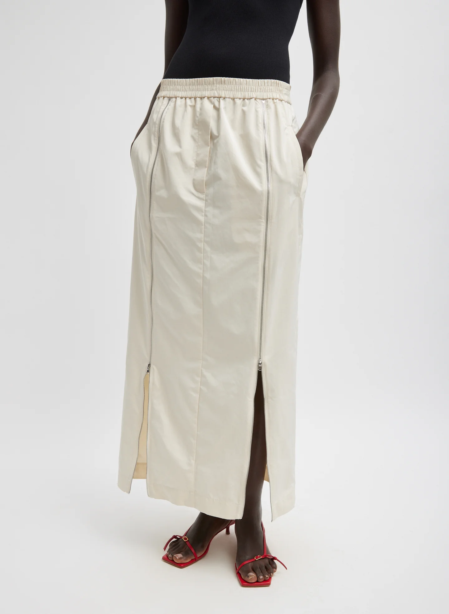 Nylon Zipper Maxi Skirt