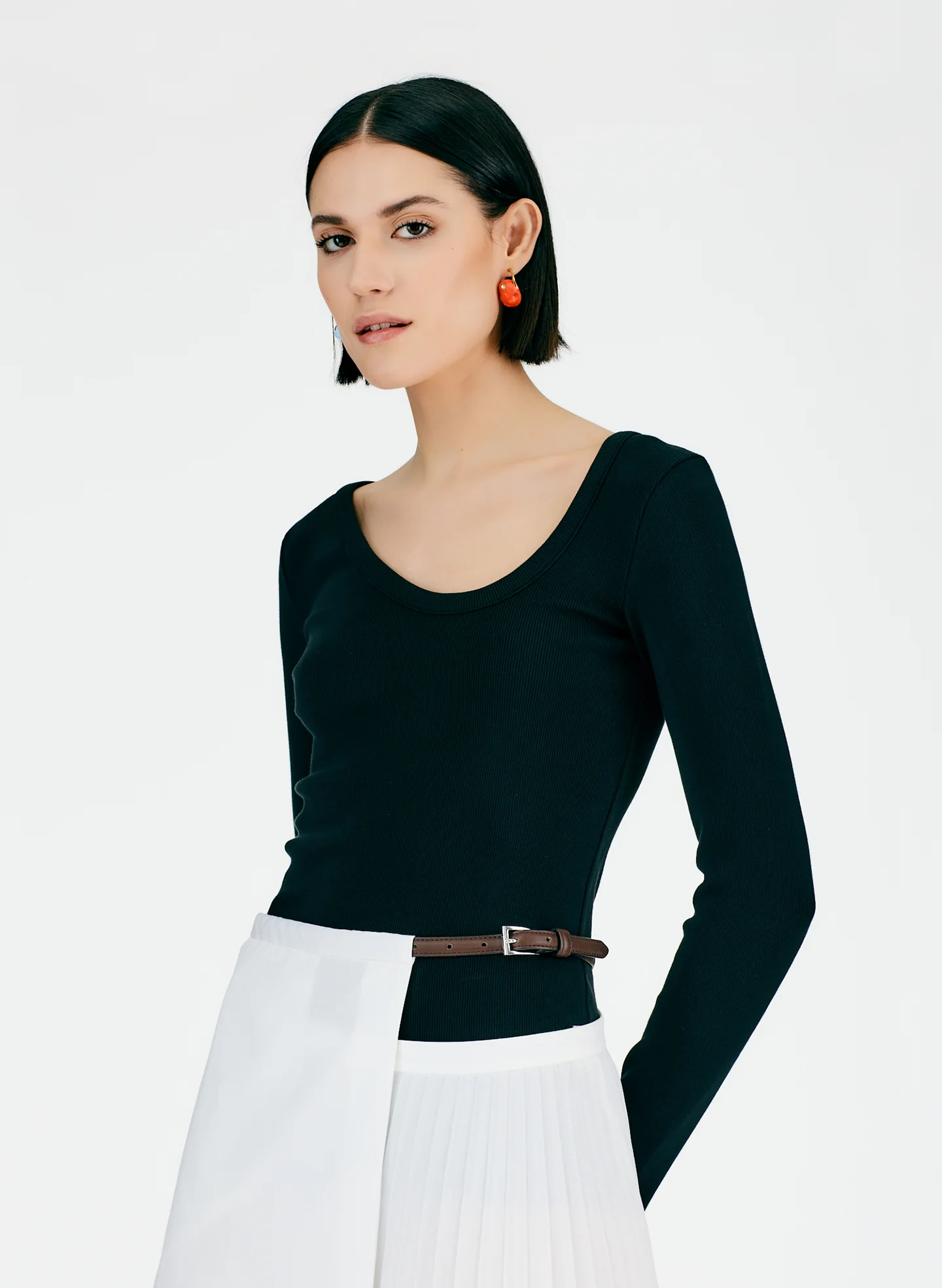 Pleated Cotton Leather Wrap Skirt - Image 6