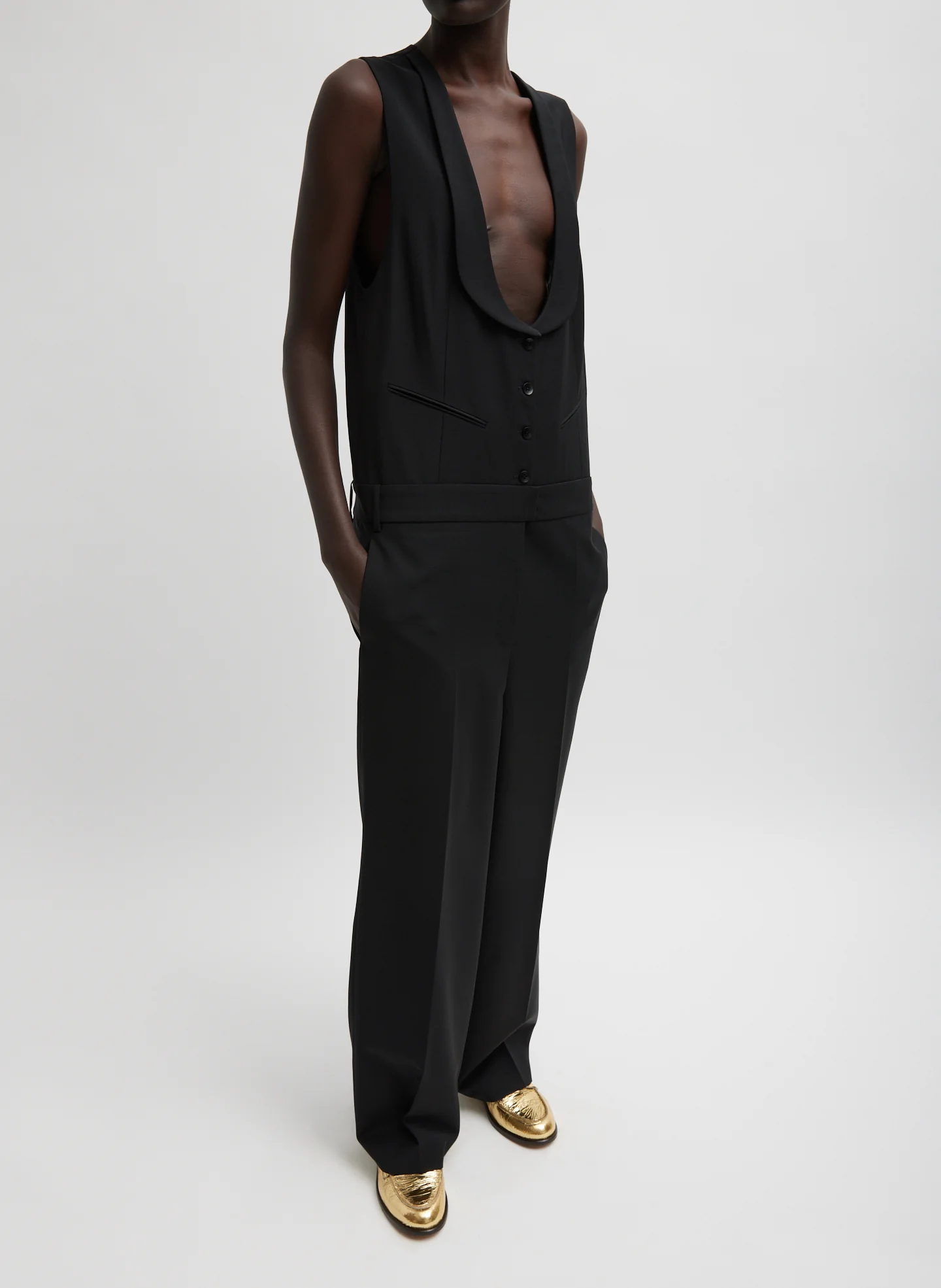 Recycled Tropical Wool Tuxedo Jumpsuit