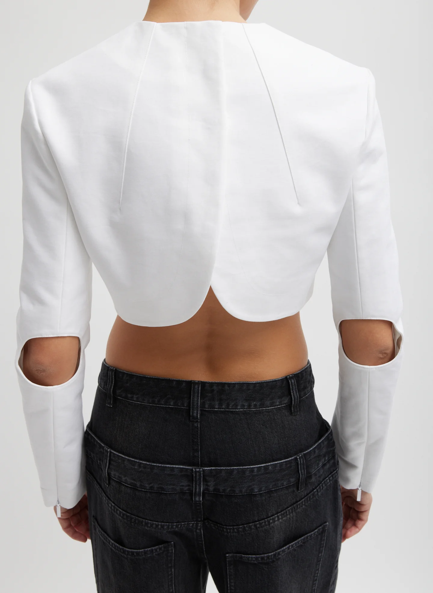 Sculpted Cotton Cropped Long Sleeve Top - Image 2