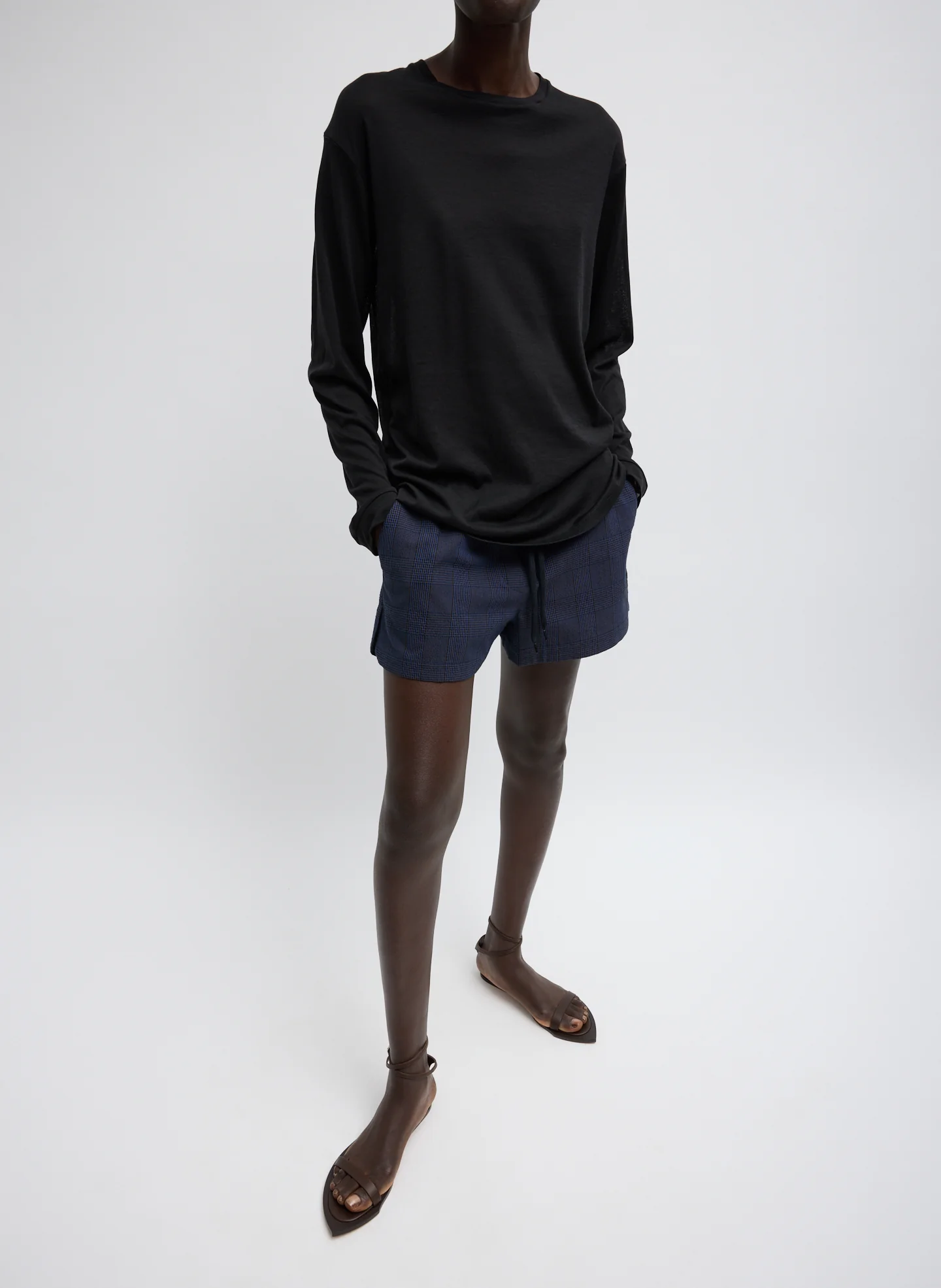 Sheer Crepe Knit Crewneck Unisex Long Sleeve T-Shirt - Image 5