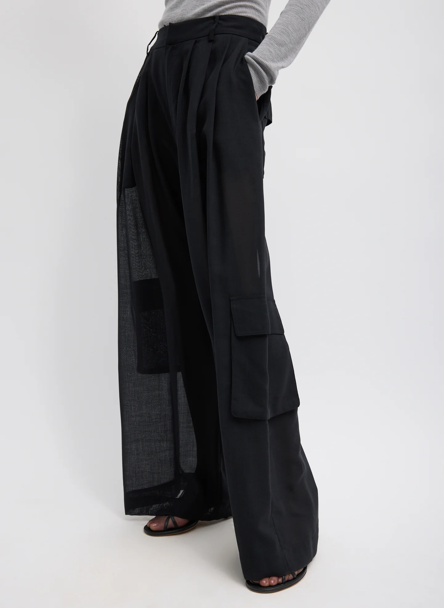 Sheer Wool Gauze Triple Pleat Pant - Image 4