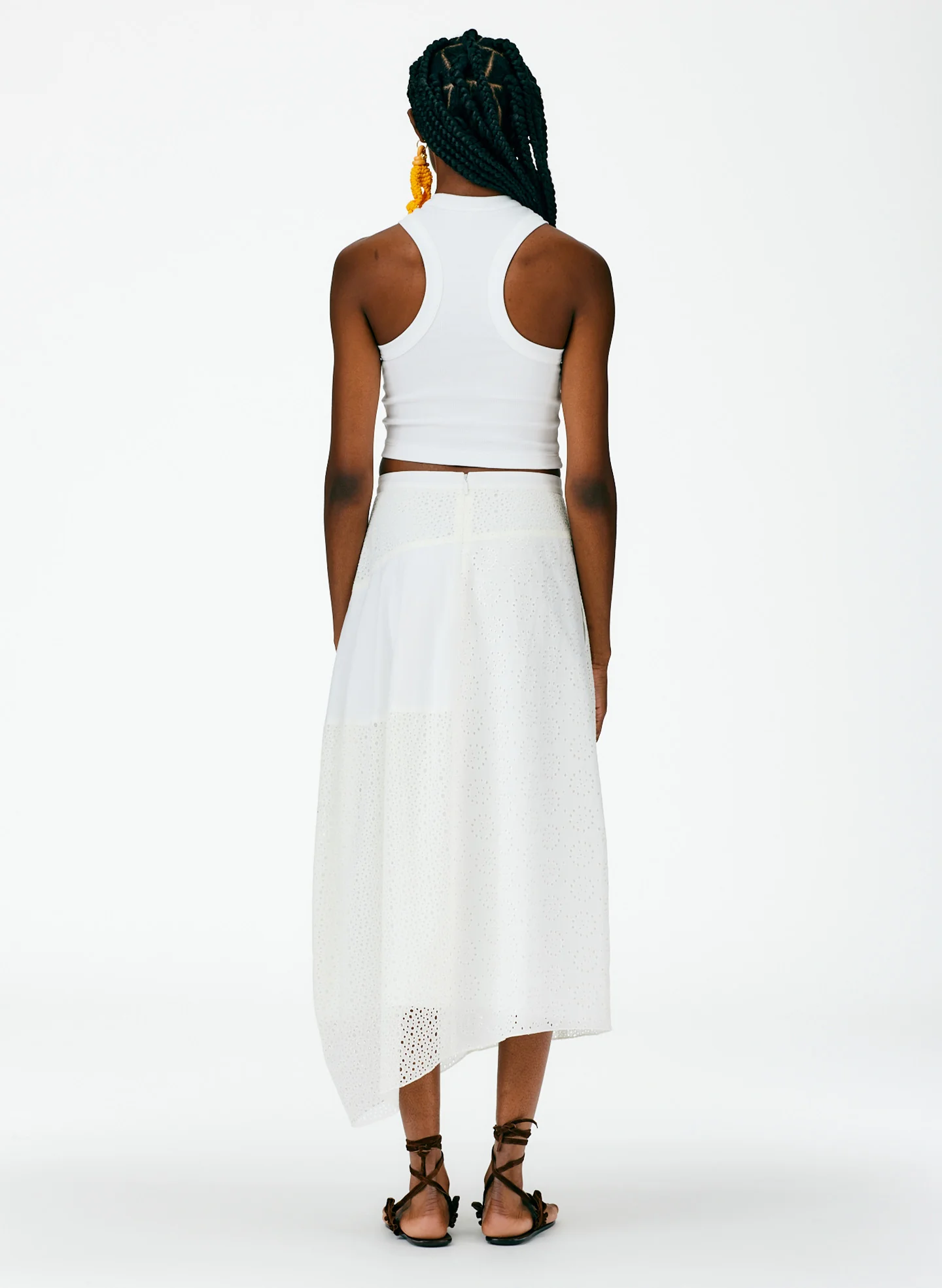 Silk Cotton Eyelet Asymmetrical Balloon Skirt - Regular - Image 4