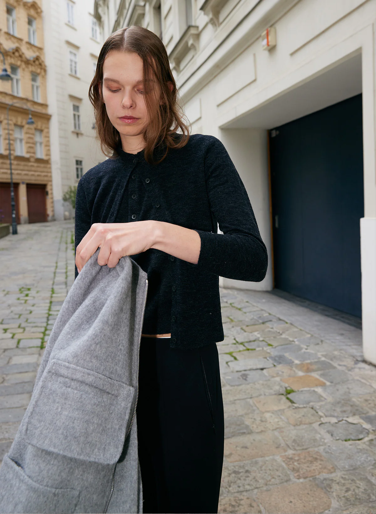 Skinlike Mercerized Wool Shrunken Cardigan - Image 2