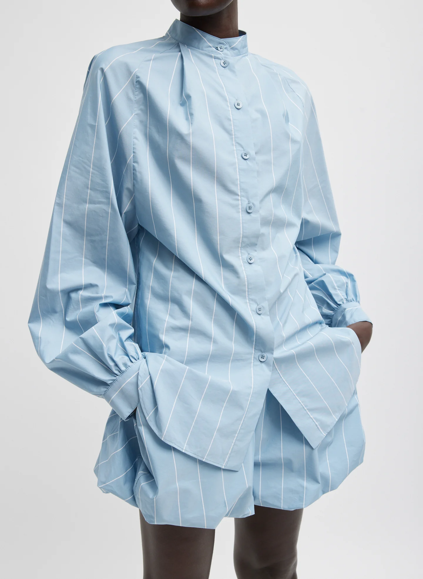 Striped Tech Poplin Raglan Tucked Shirt