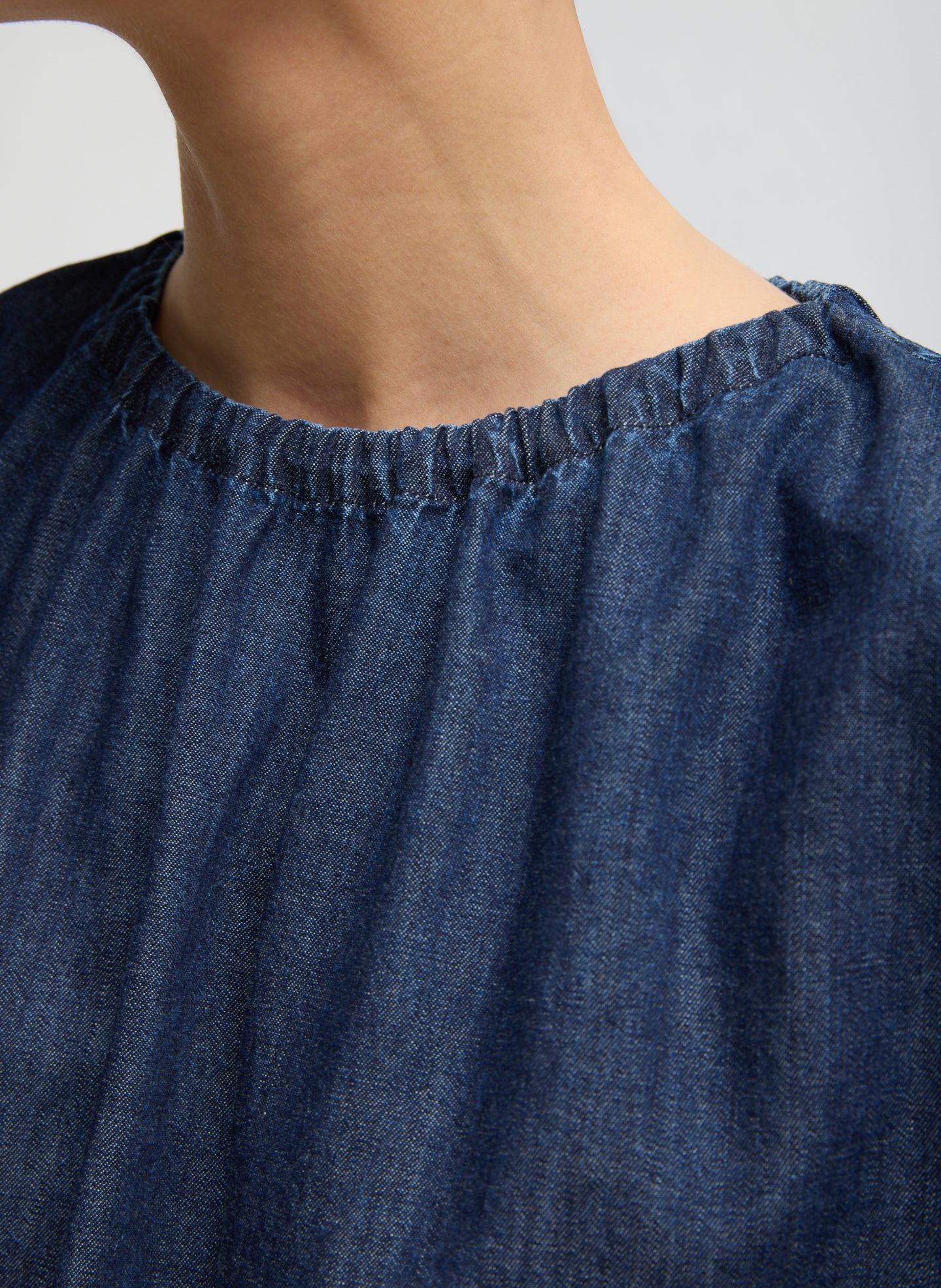 Summer Denim Indigo Shirred Neck Circular Top - Image 5