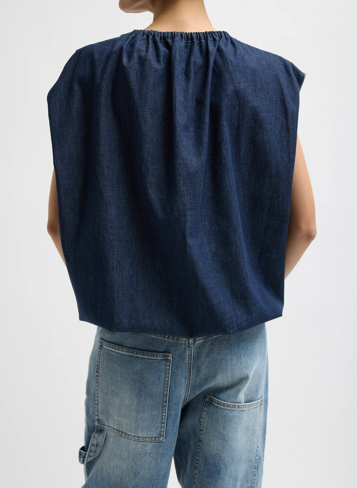 Summer Denim Indigo Shirred Neck Circular Top - Image 7