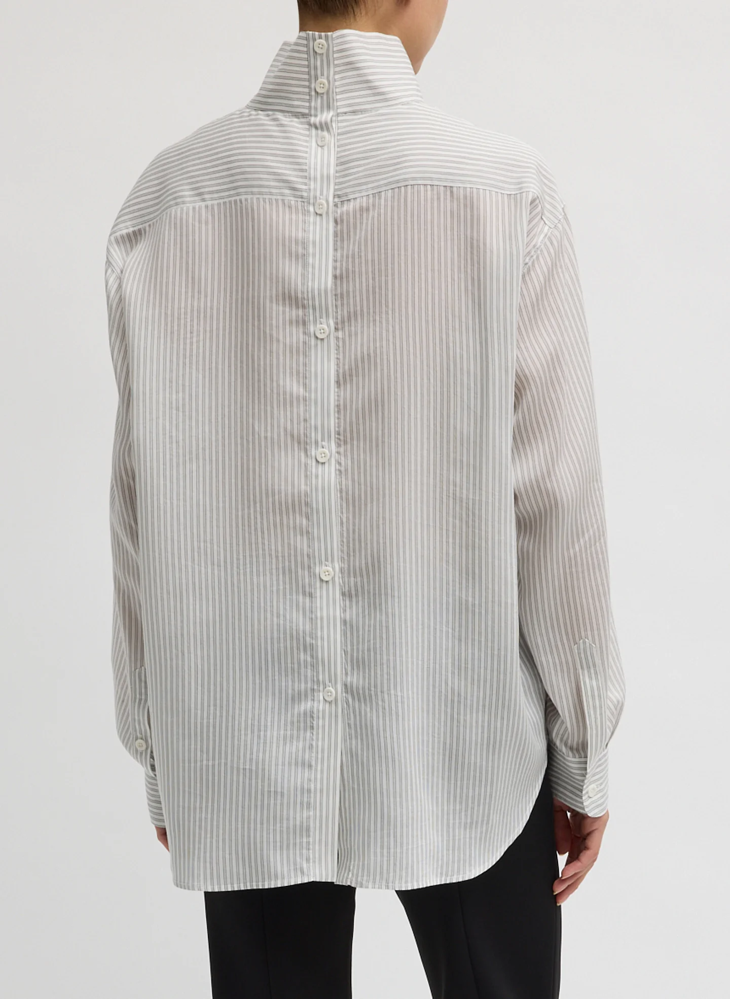 Ultra Light Silk Tencel Striped Funnel Neck Shirt - Image 4
