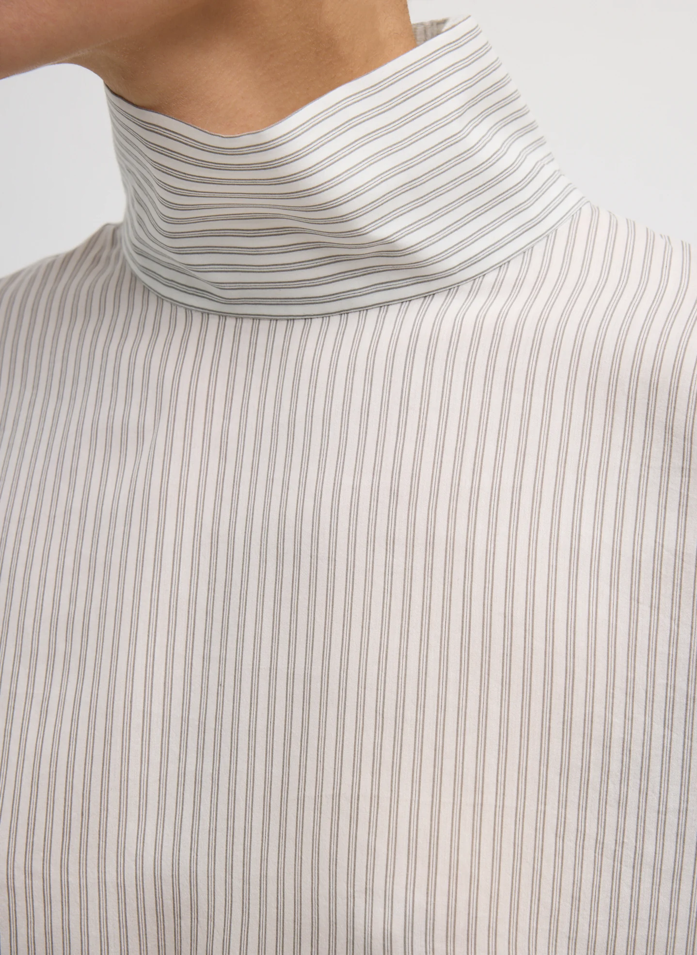 Ultra Light Silk Tencel Striped Funnel Neck Shirt - Image 6